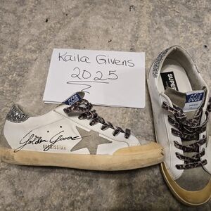 Golden Goose White and Silver Sneakers